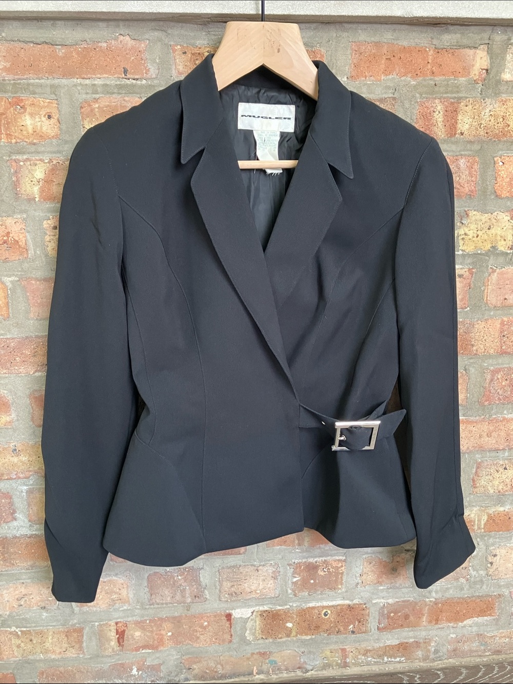Vintage Mugler Black Tailored Blazer with Side Buckle